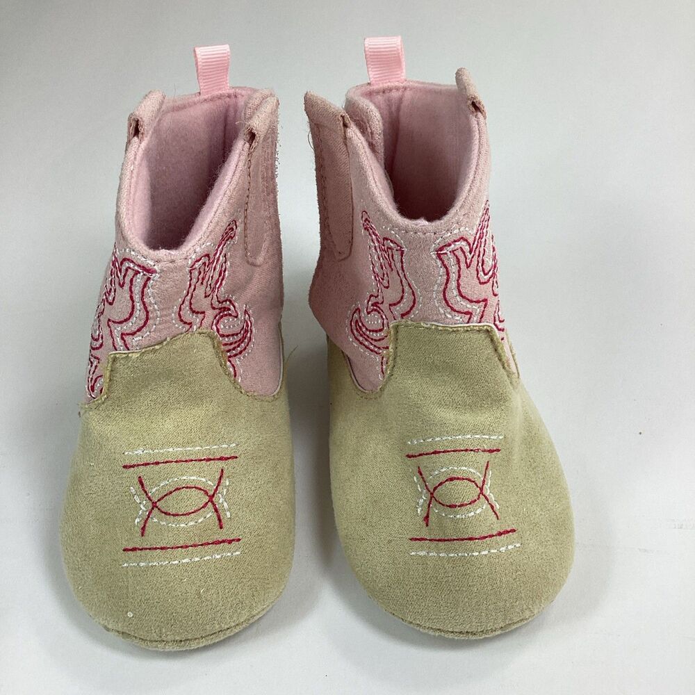 Stepping Stones Infant Cowgirl Boots Size 9-12 Months Tan Pink Baby